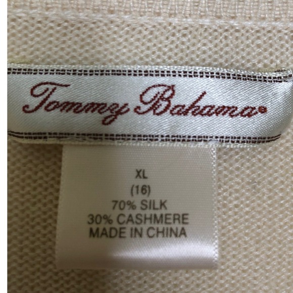 Tommy Bahama XL Sweater Silk Cashmere Cream Pineapple Long Sleeve Knit Top - Picture 5 of 15